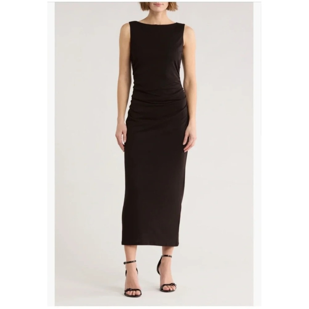 Wayf Black Ruched Maxi Dress Size XL in black